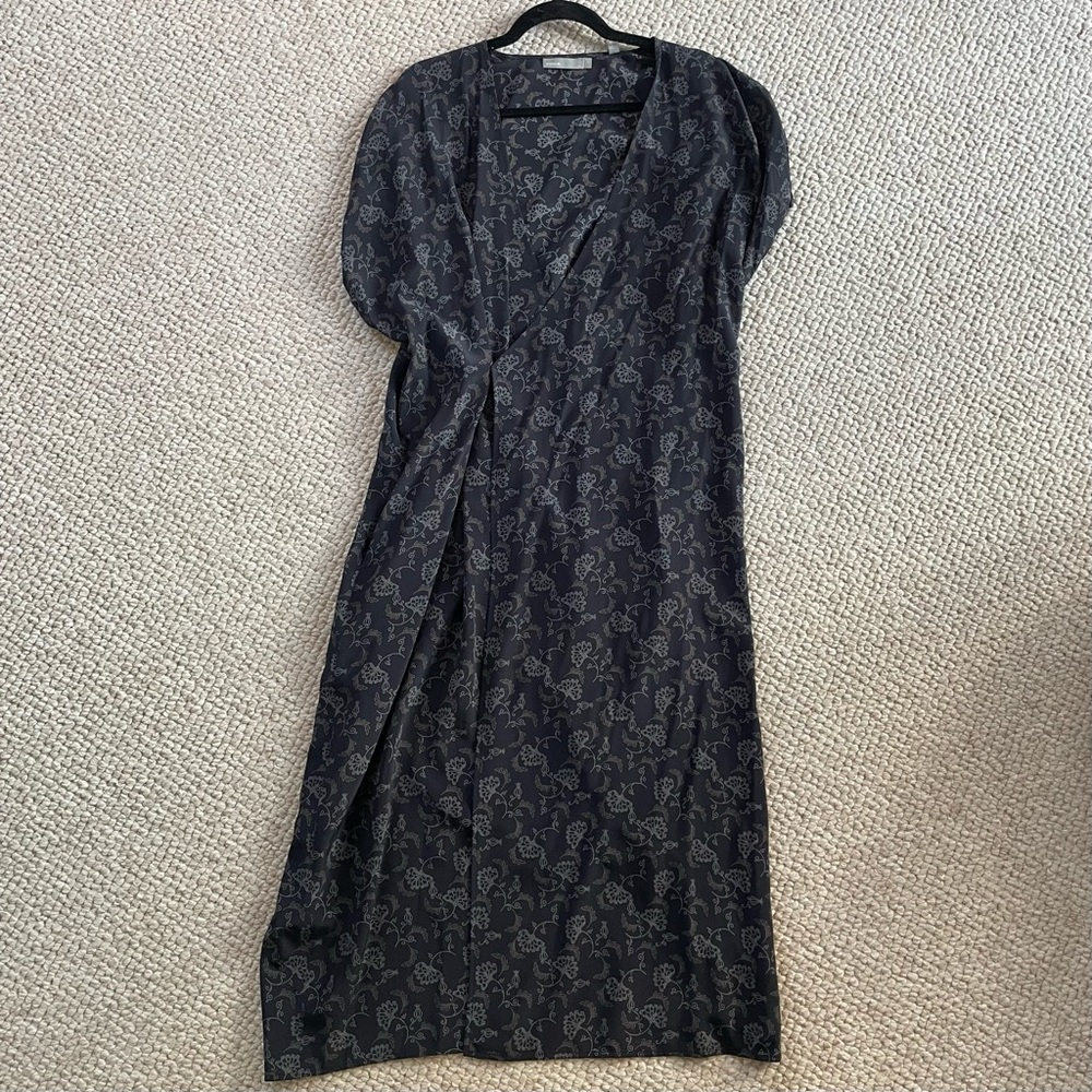 Vince Navy Silk Midi Wrap Dress, size medium